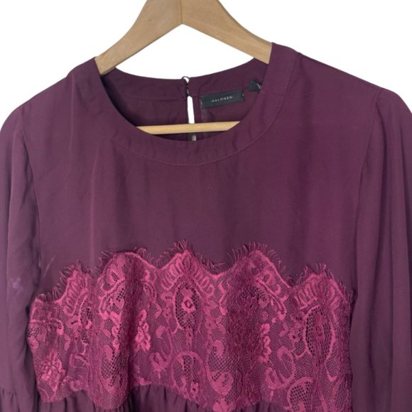 Halogen | Long Sleeve Burgundy Blouse with Lace Details | Size L - Picture 3 of 10